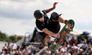 Tom Schaar of the U.S. competes during the men's skateboarding park final at the Olympic Qualifier Series on June 23