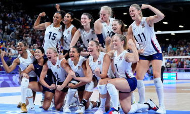 Team USA celebrates after their win against France in a pool A match during the Paris 2024 Olympic Summer Games at South Paris Arena 1.