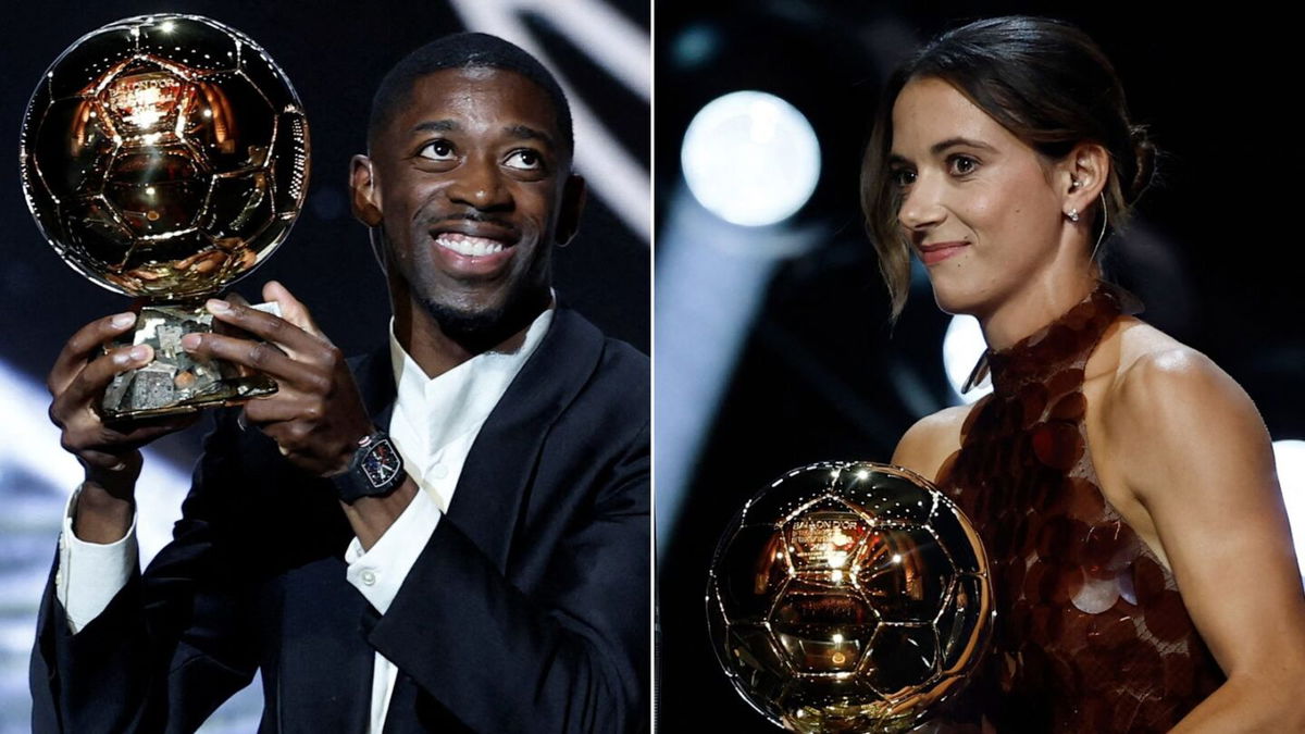 <i>Carl Recine/Getty Images via CNN Newsource</i><br/>Barcelona's Lamine Yamal celebrates scoring against Inter Milan in the UEFA Champions League.