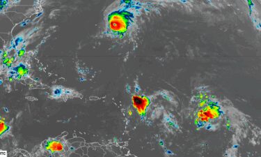 Hurricane Gabrielle spins east of Bermuda while two areas of storminess bubble east of the Leeward Islands.