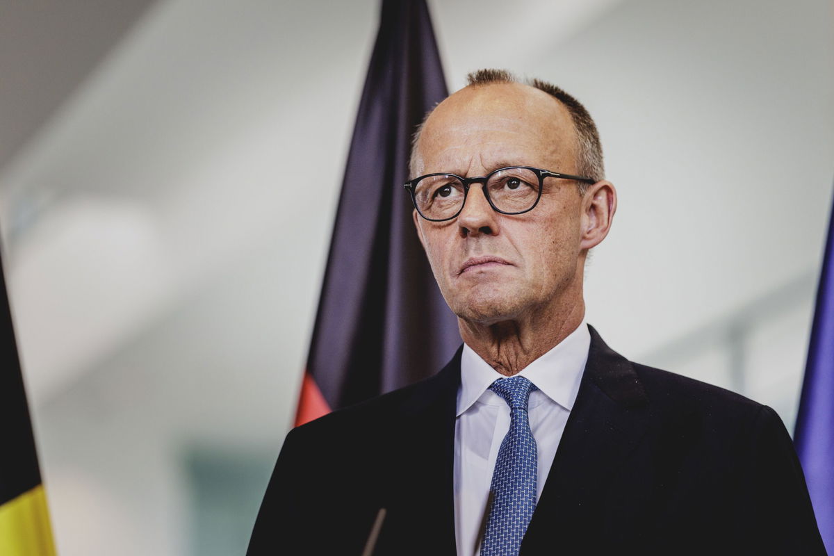 <i>Florian Gaertner/Photothek/Getty Images via CNN Newsource</i><br/>German Chancellor Friedrich Merz is pictured during a press conference after a meeting with his Belgian counterpart on August 26 in Berlin