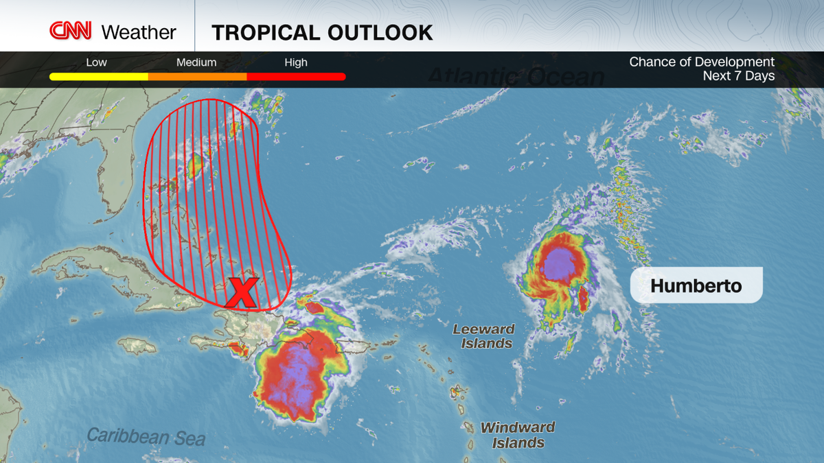 The National Hurricane Center is now on high alert for the formation of a new storm that will join Hurricane Humberto.
