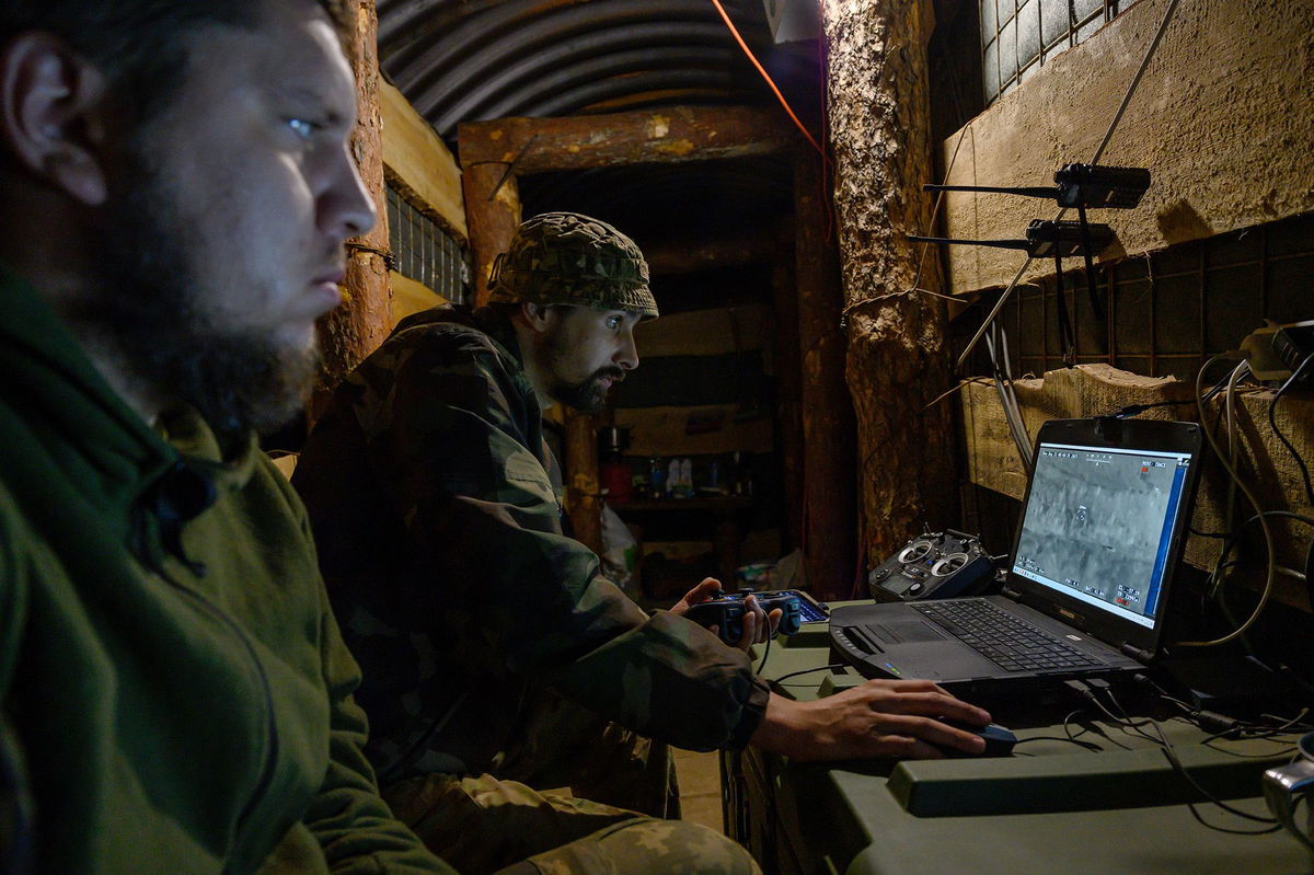 <i>Scott Peterson/Getty Images via CNN Newsource</i><br/>Ukrainian troops fly a reconnaissance drone over Russian-occupied areas of the Donetsk region on September 21. Russia’s advance into Ukraine slowed by almost half in September.