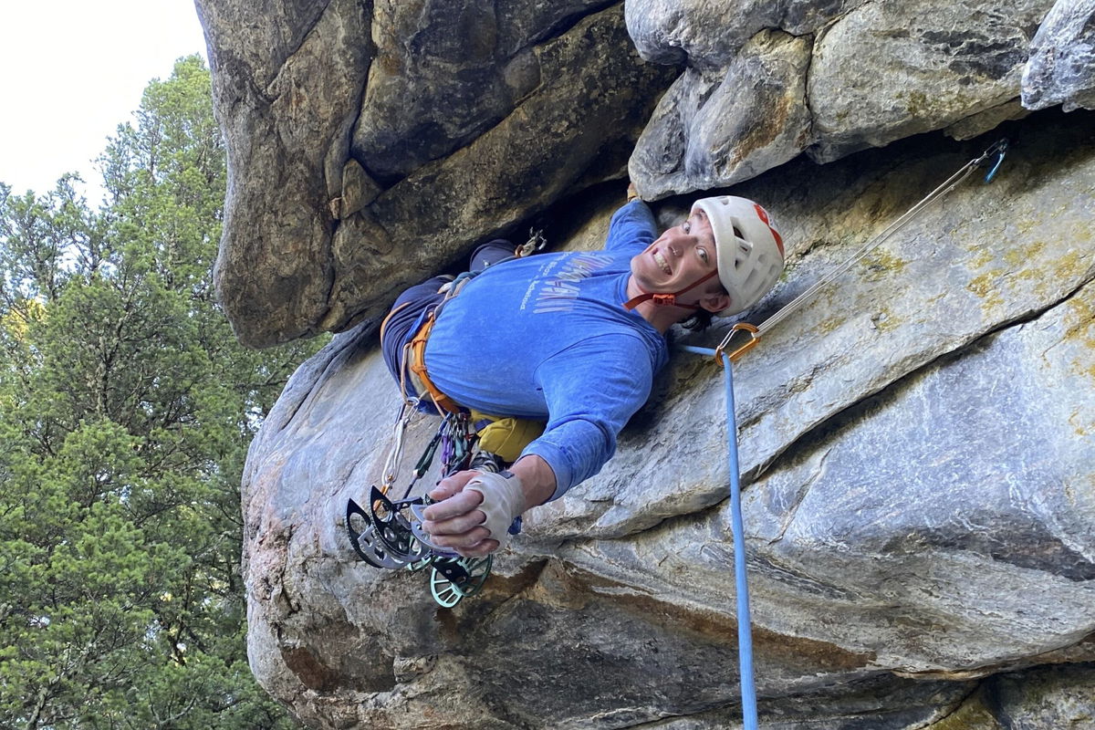 <i>Dylan Miller/AP via CNN Newsource</i><br/>Balin Miller climbs the "Croc’s Nose" route in Montana's Hyalite Canyon.