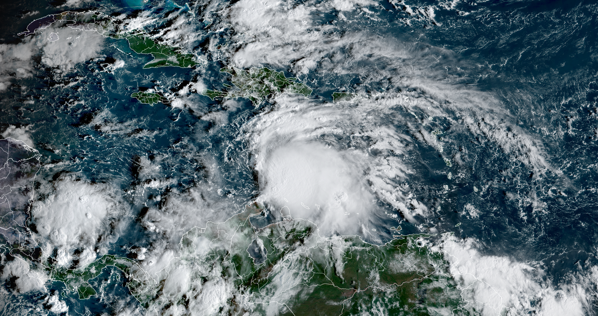 Tropical Storm Melissa churns in the Caribbean Sea on Tuesday morning.