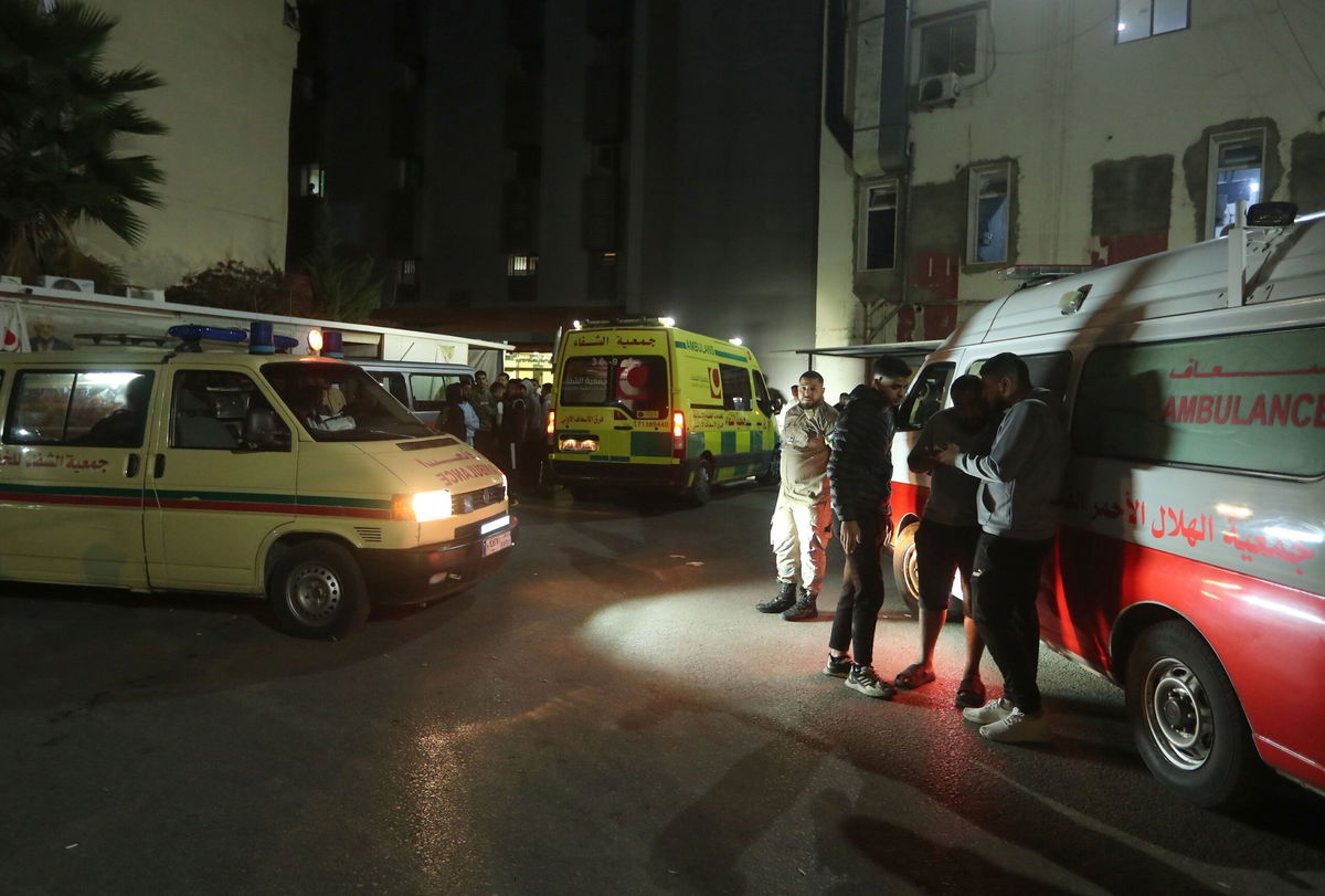 Ambulances take casualties from the Ain al-Hilweh refugee camp in southern Lebanon to a hospital on Tuesday.