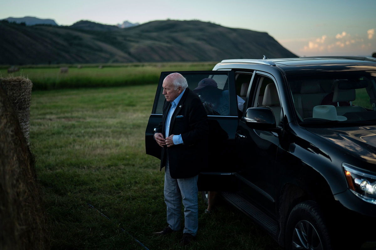 Former Vice President Dick Cheney arrives to hear his daughter Liz Cheney speak in Jackson Hole