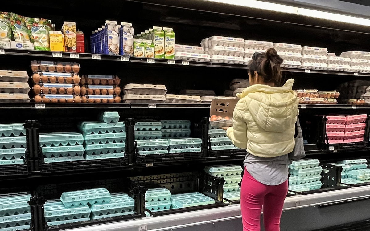 Boxes of eggs are seen at a Walmart supermarket in Houston