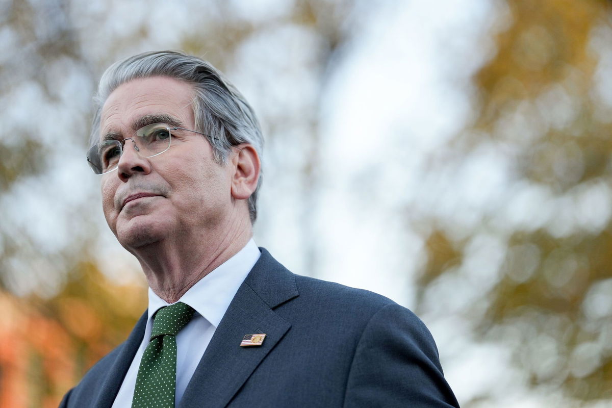 Treasury Secretary Scott Bessent speaks to members of the media outside the White House in Washington