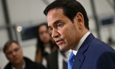 Secretary of State Marco Rubio speaks to journalists in Ontario