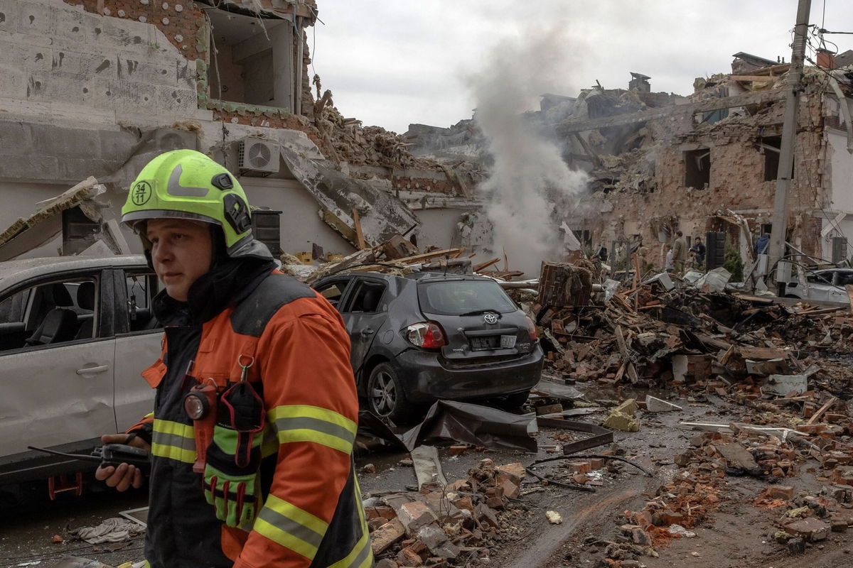 The aftermath of a Russian aerial attack on the outskirts of Kyiv