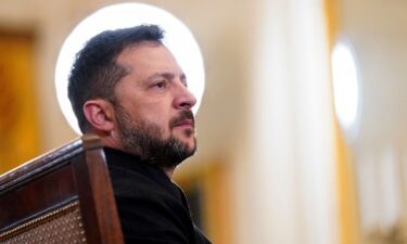 Ukrainian President Volodymyr Zelensky is pictured at a meeting with President Donald Trump and European leaders at the White House in Washington on August 18.