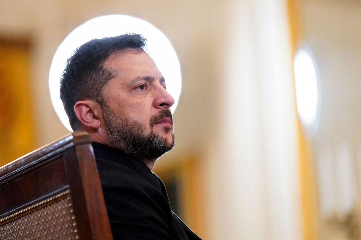 Ukrainian President Volodymyr Zelensky is pictured at a meeting with President Donald Trump and European leaders at the White House in Washington on August 18.